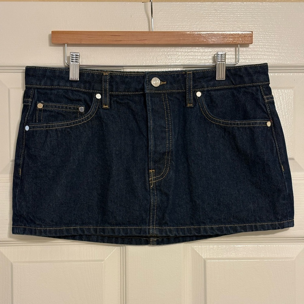 NWOT EB Denim Cherry Mini Jean Skirt Dark Wash Havana Night M L - Picture 6 of 10